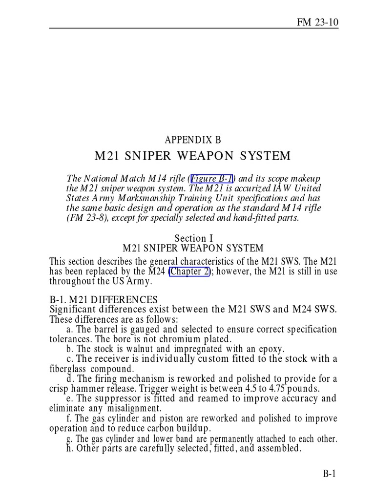US Army M21 Sniper Weapon System From FM 2310 PDF