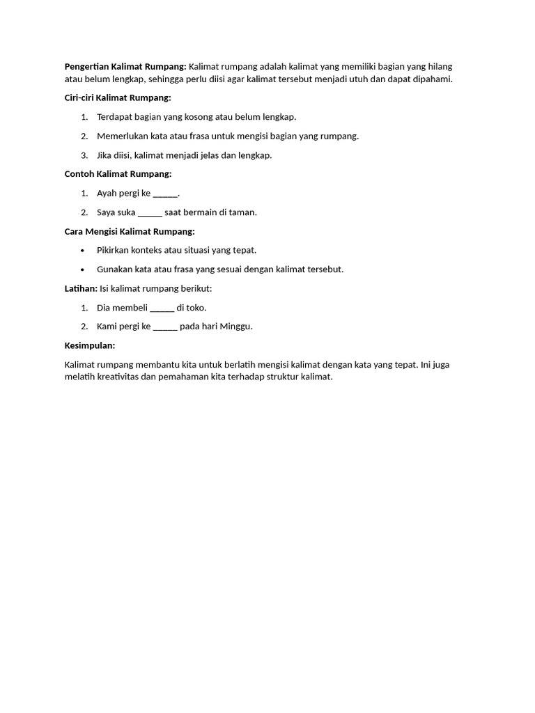 Pengertian Kalimat Rumpang | PDF | Seni & Disiplin Bahasa
