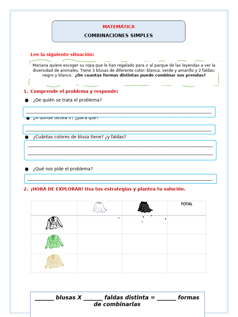 Ejercicios de Combinaciones Simples para Niños | PDF