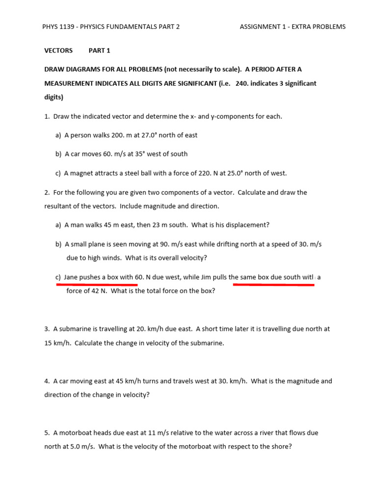 Physics 1074 Vectors Assignment Guide | PDF | Force | Friction