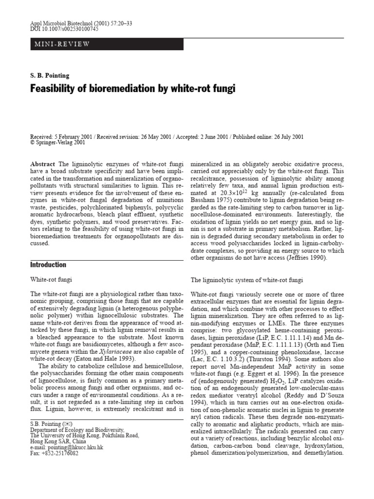 Bioremediation Potential of White-Rot Fungi | PDF | Lignin | Polycyclic ...