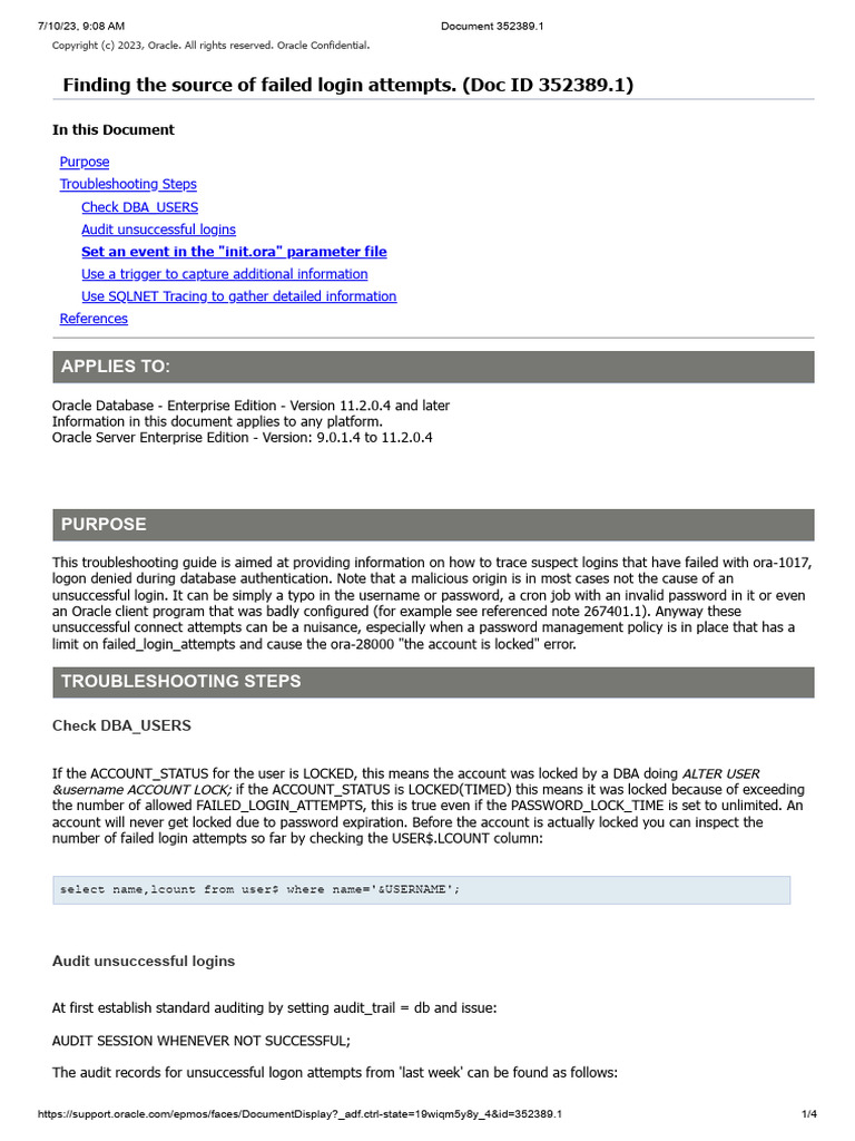 Document 352389.1 Failed Login Attempts | PDF | Password | Login