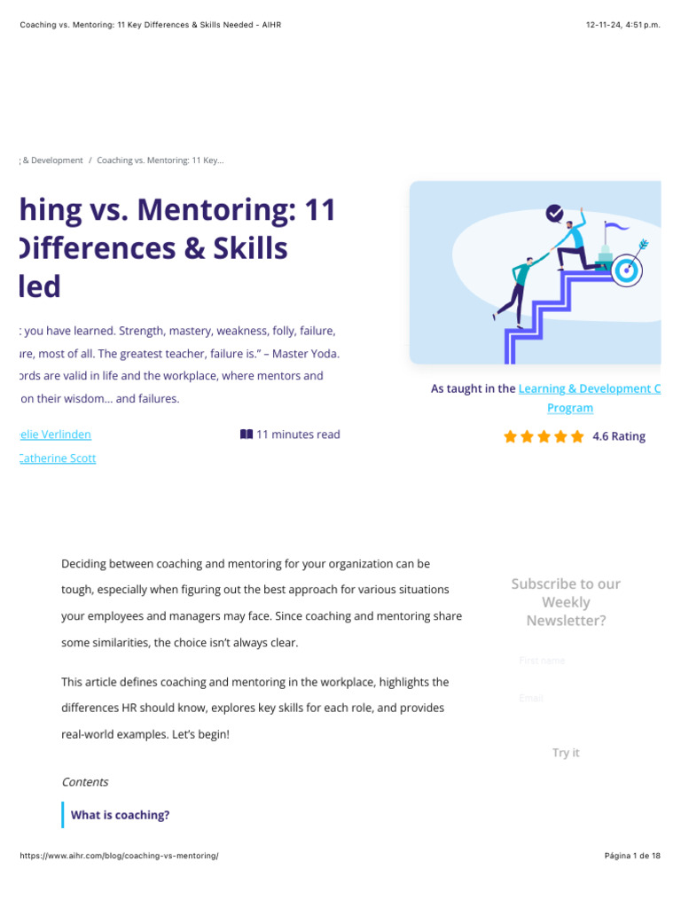 Coaching vs Mentoring: Key Differences | PDF | Mentorship | Cognition