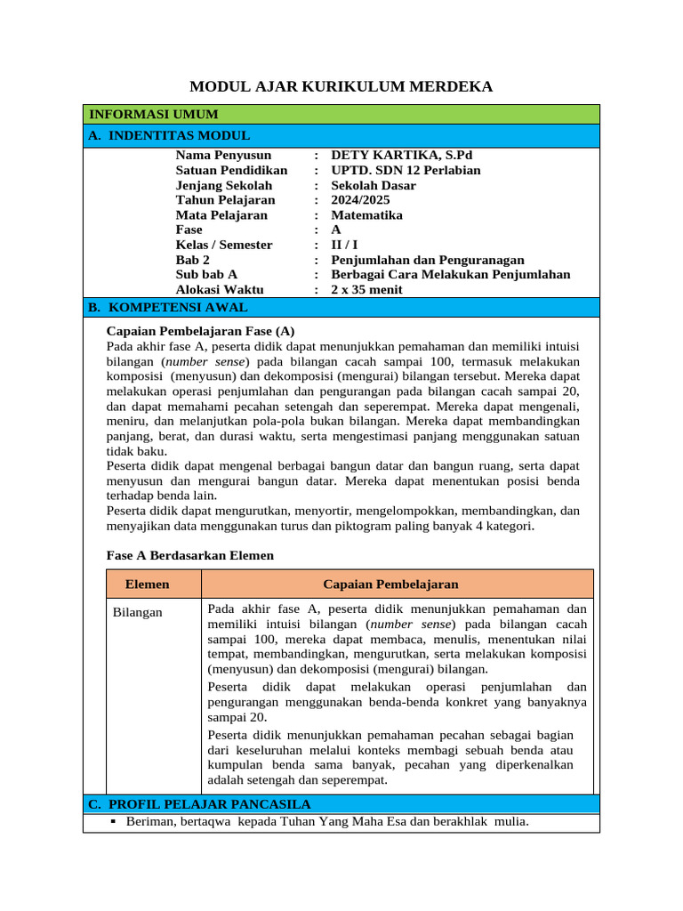 Modul Ajar Matematika Kurikulum Merdeka | PDF