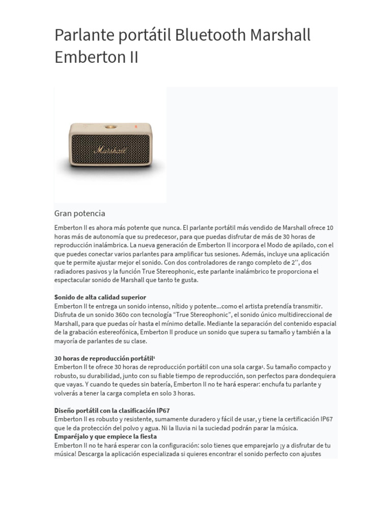 CASSA BLUETOOTH MARSHALL Emberton II