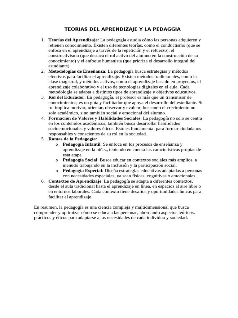 Teorias Del Aprendizaje y La Pedaggia | PDF | Pedagogía | Aprendizaje