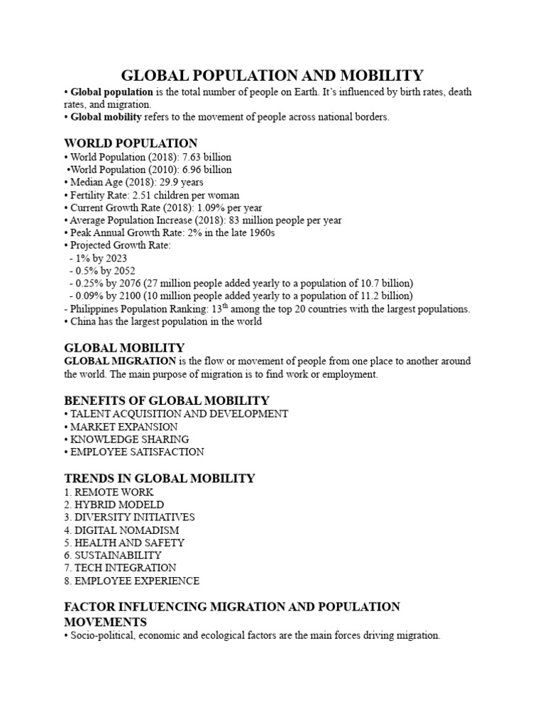 Chapter 5 Global Population and Mobility | PDF | Human Migration ...