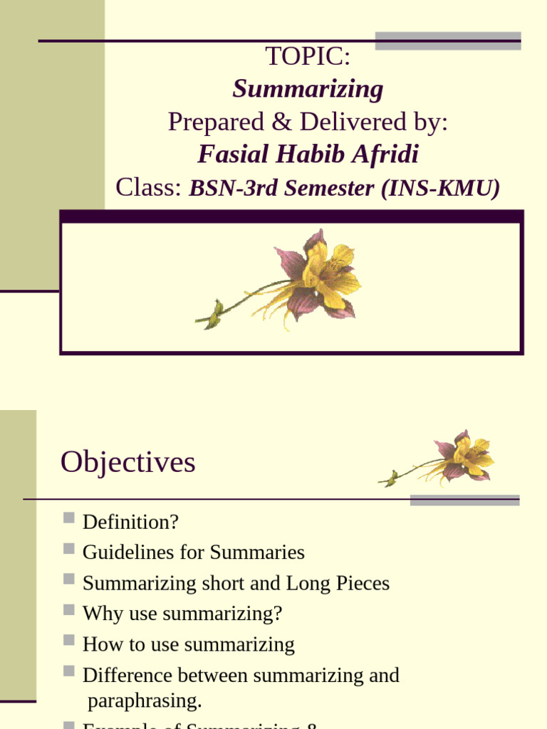 Effective Summarizing Techniques Guide | PDF