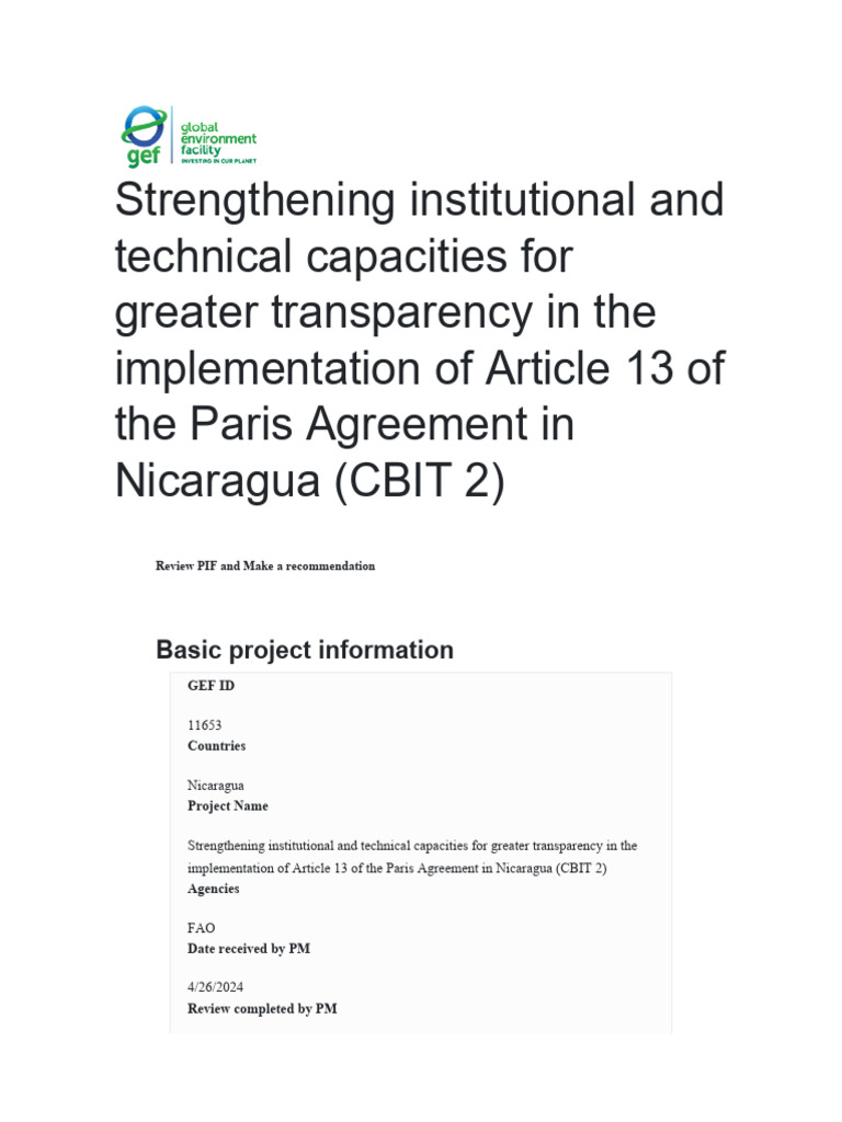 ReviewSheet PIF | PDF | Risk | Global Environment Facility