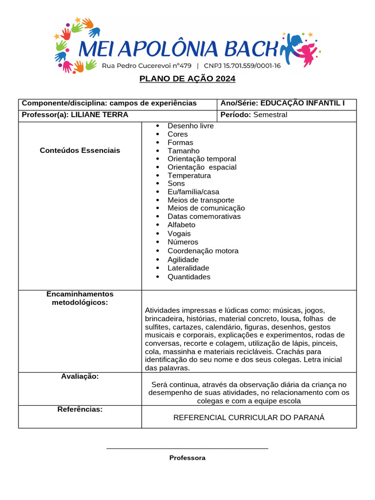 Plano De Acao Escolar Modelo Pronto