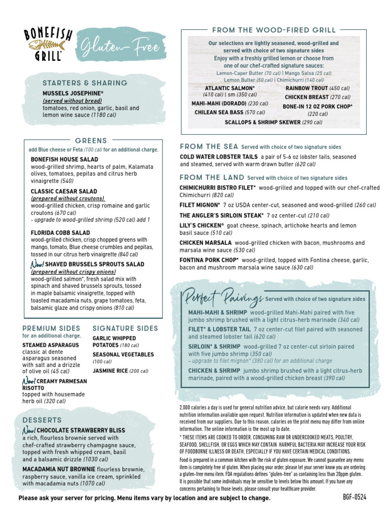 Gluten-Free Menu Options at Bonefish | PDF | Salad | Vinaigrette