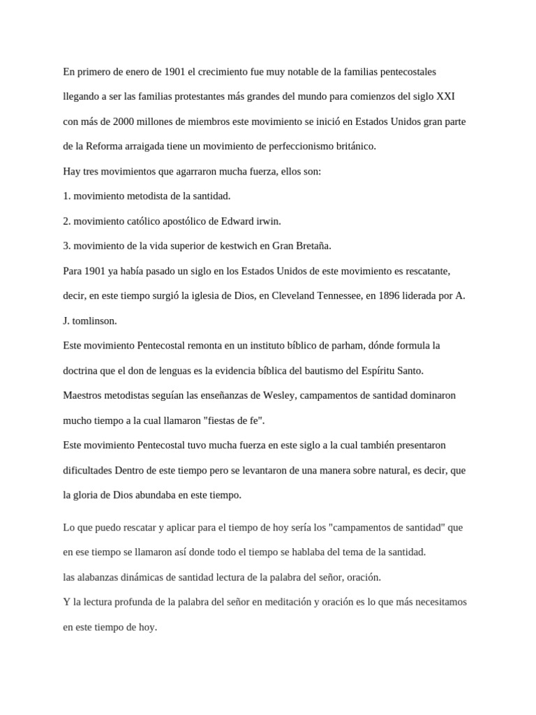 Historia y Creencias del Pentecostalismo | PDF | Pentecostalismo | Santo