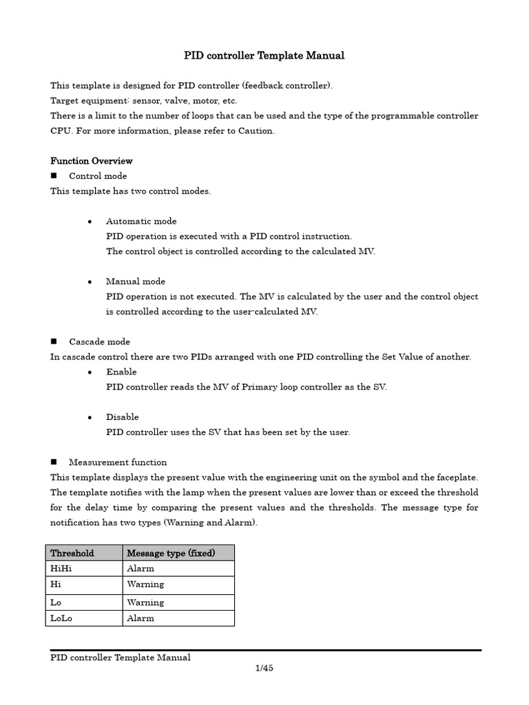 PID Controller Template Manual Guide | PDF | Parameter (Computer ...