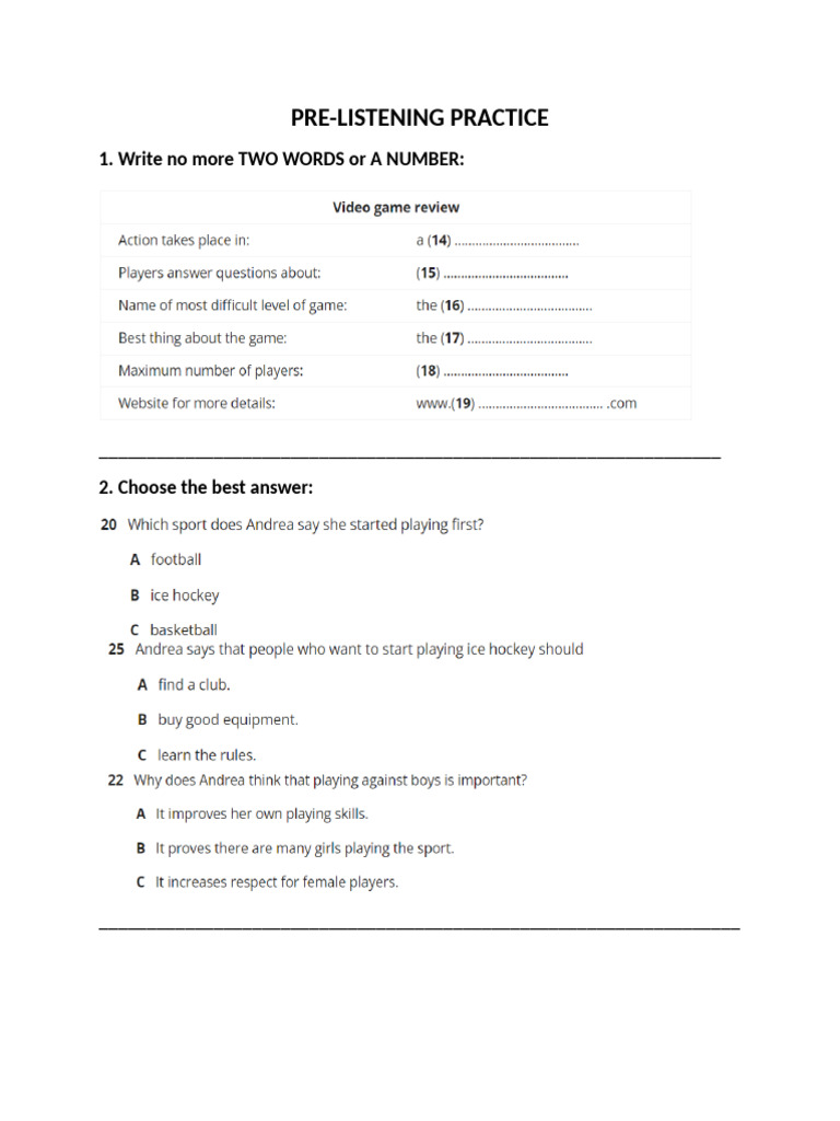 PRE Listening Pracice | PDF