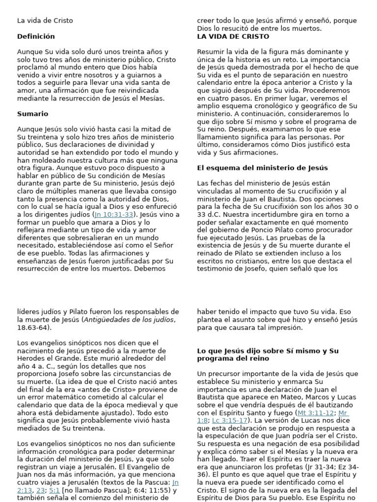 La vida y ministerio de Cristo | PDF | Jesús | Evangelio de Mateo