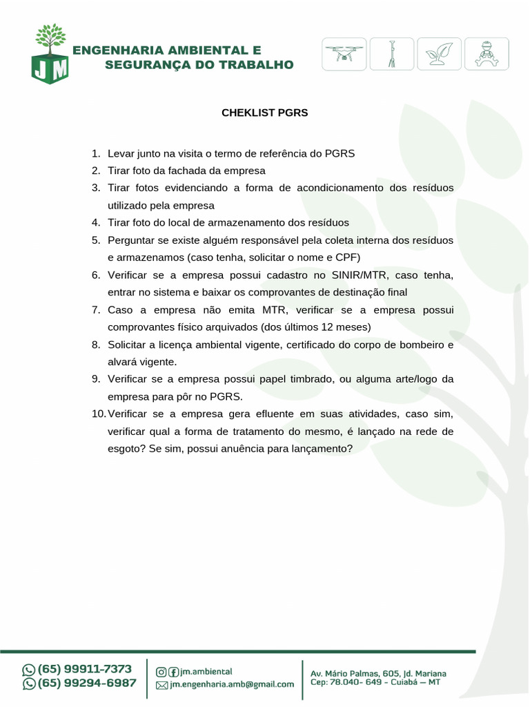 Checklist Completo para PGRS | PDF | Negócios | Tecnologia e Engenharia
