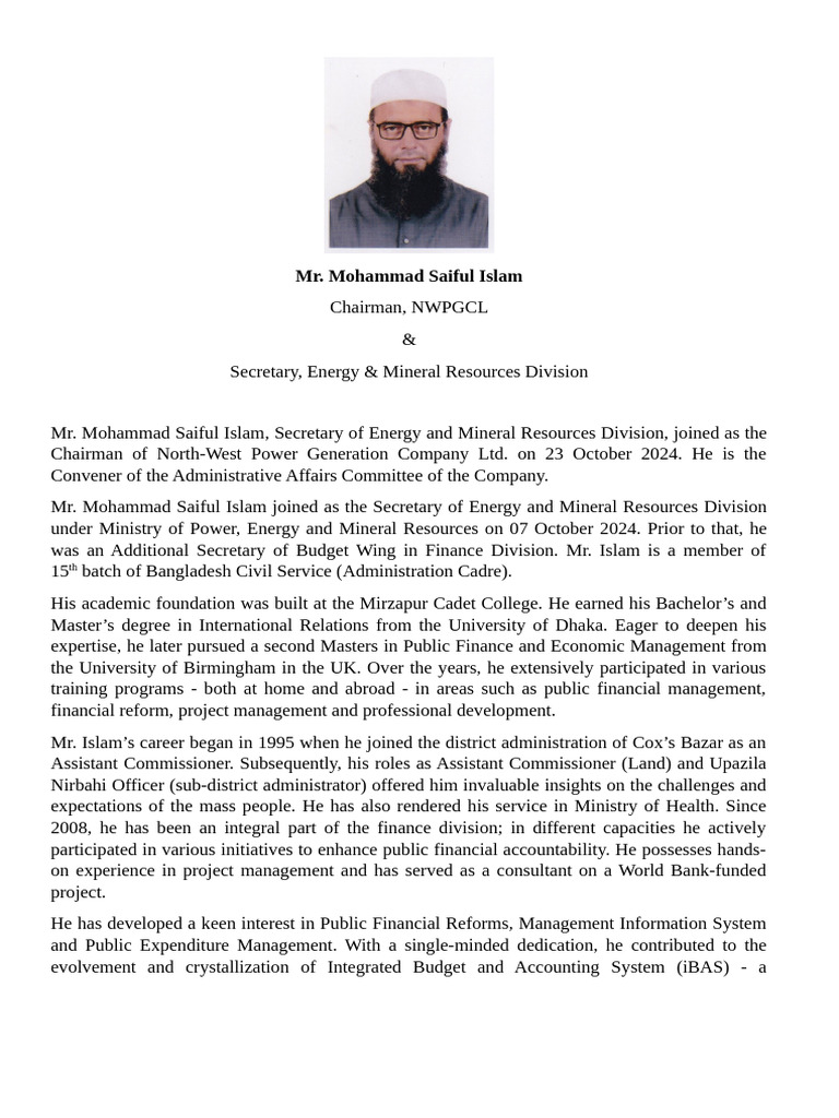 Mr. Mohammad Saiful Islam's Profile | PDF | Government | Economies
