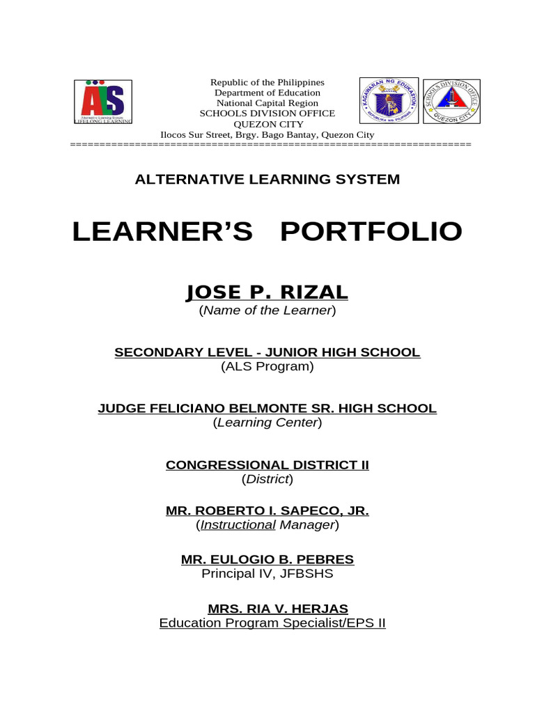 ALS Learner's Portfolio Sample | PDF | Cognition | Behavior Modification