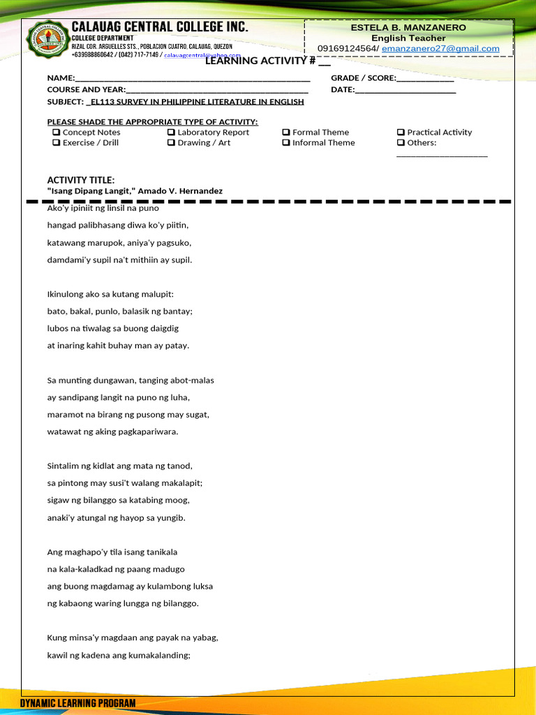 LAS Isang Dipang Langit | PDF | Language Arts & Discipline | General ...
