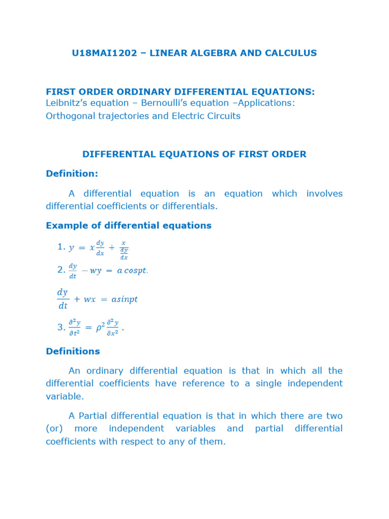 First Order Differential Equations Guide | PDF | Electrical Network ...