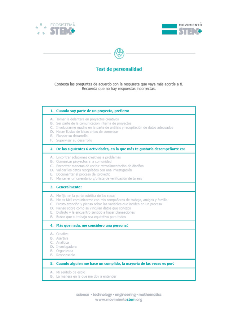 Test de Personalidad Laboral | PDF | Crecimiento personal y profesional ...