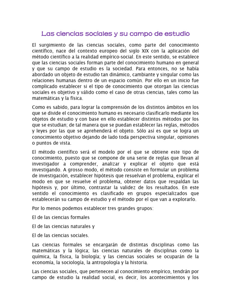 Las Ciencias Sociales y Su Campo de Estudio | PDF | Conocimiento ...