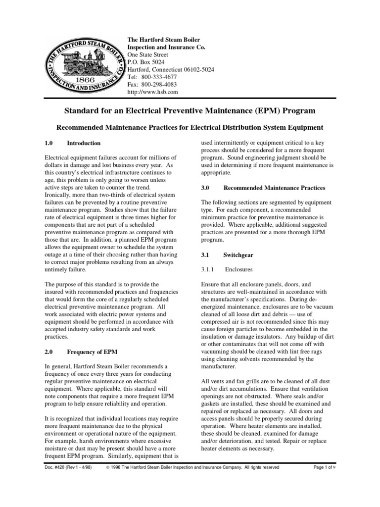 Standard For An Electrical Preventive Maintenance (EPM) Program