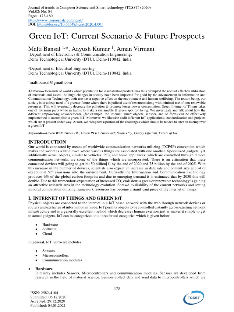 Green IoT Current Scenario and Future PR | PDF | Internet Of Things ...