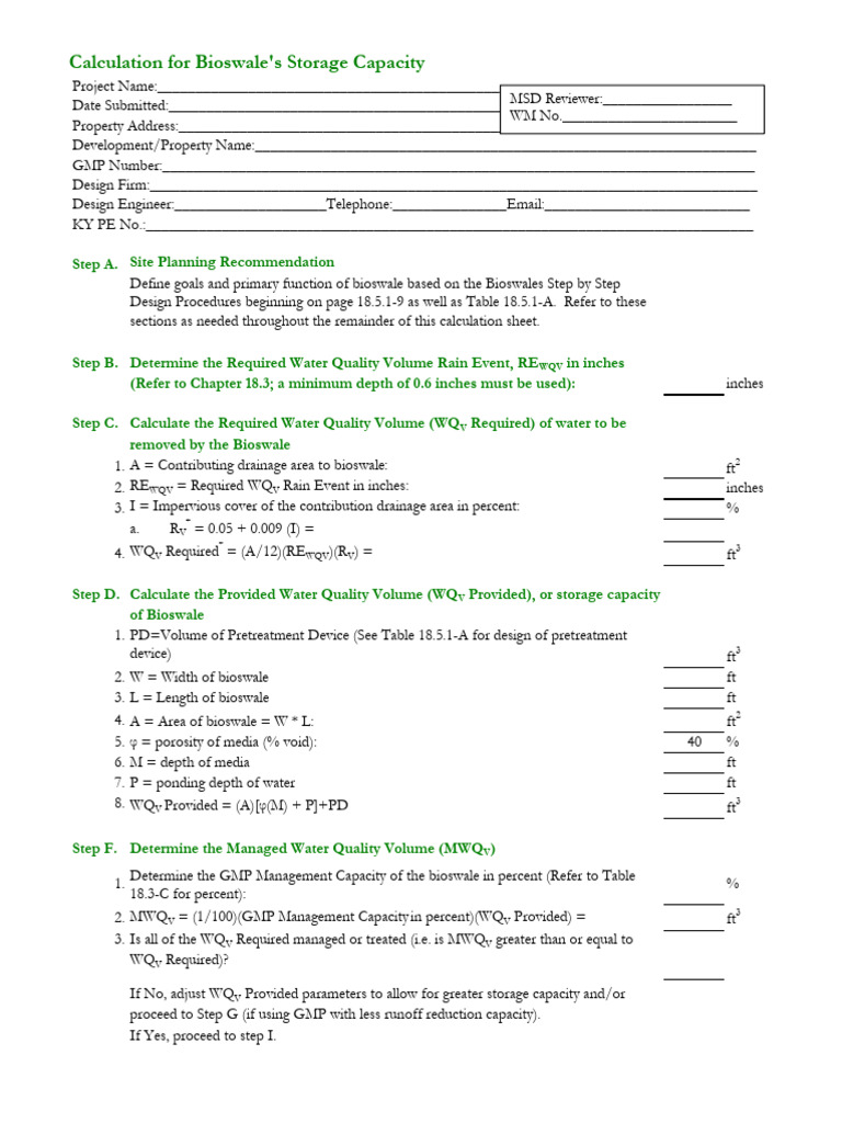 Bioswale Storage Capacity Calculation Guide | PDF | Hydrology And Urban ...