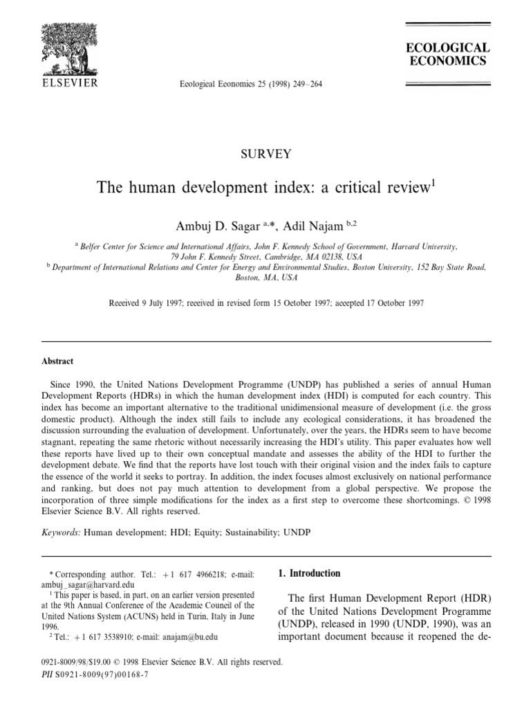The Human Development Index - A Critical Review | PDF | Human ...