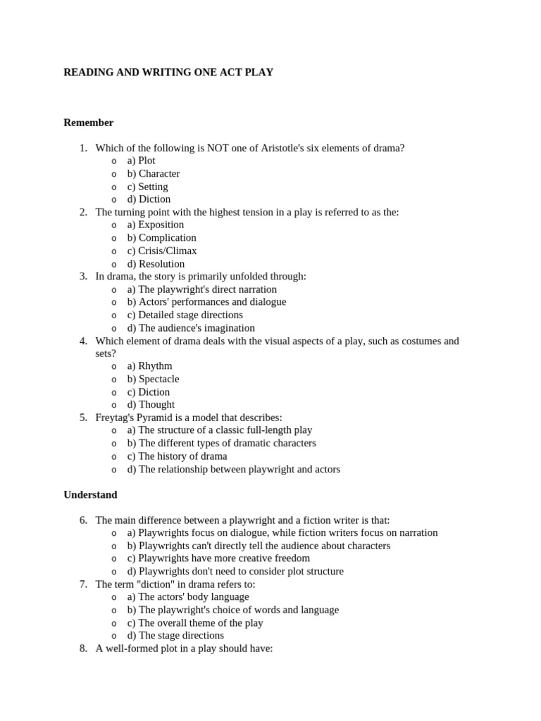 One-Act Play Elements and Analysis | PDF | Plot (Narrative) | Playwright