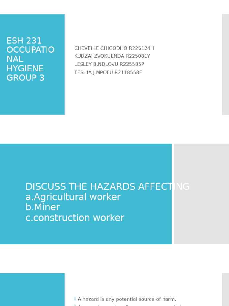 Group 3 Presentation ESH 231 | PDF | Hazards | Heavy Equipment