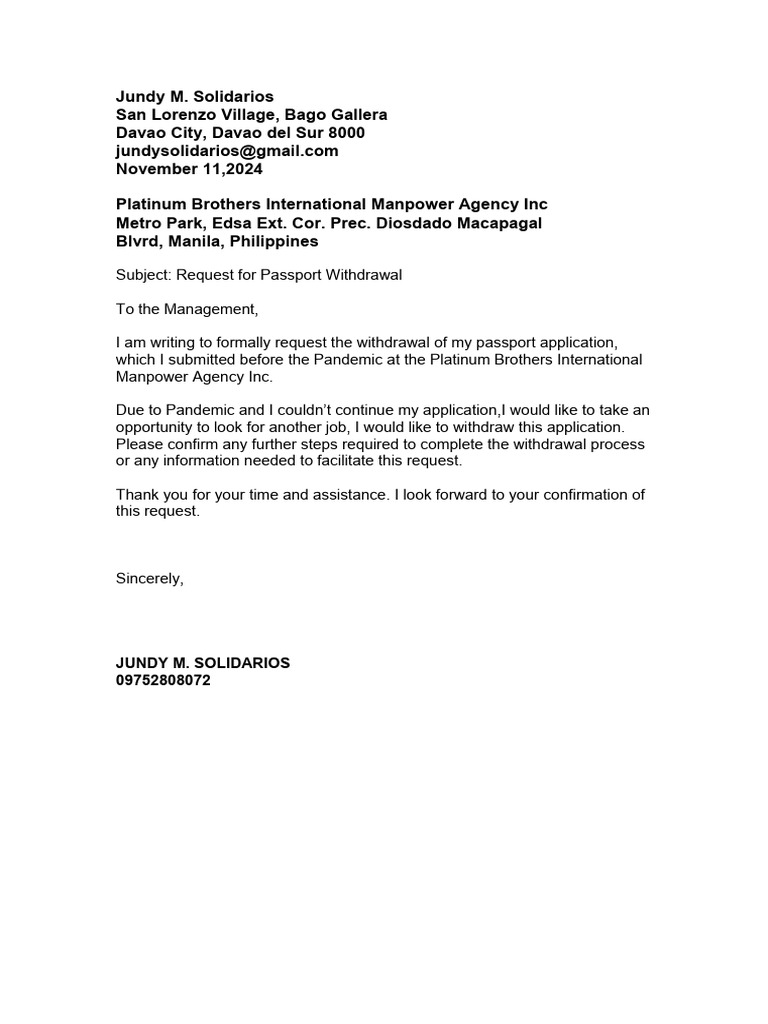 Passport Withdrawal Request | PDF