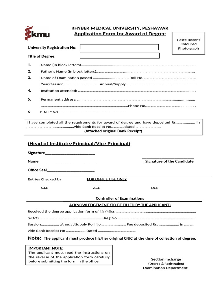 KMU Degree Application Form 2023 | PDF | Business | Finance & Money ...