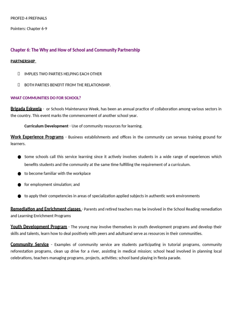 Chapter 6 - The Why and How of School and Community Partnership PROFED ...