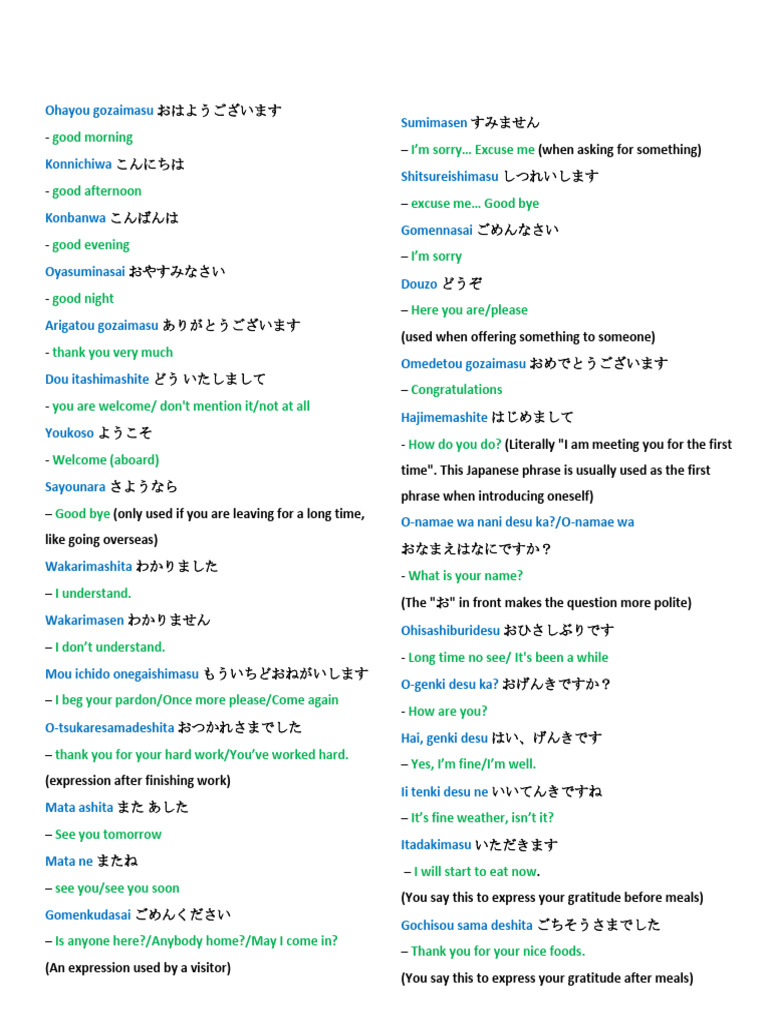 Japanese Greetings Pdf