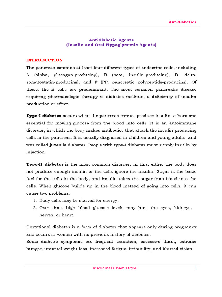 Classification of Oral Hypoglycemic Agents | PDF | Diabetes | Insulin