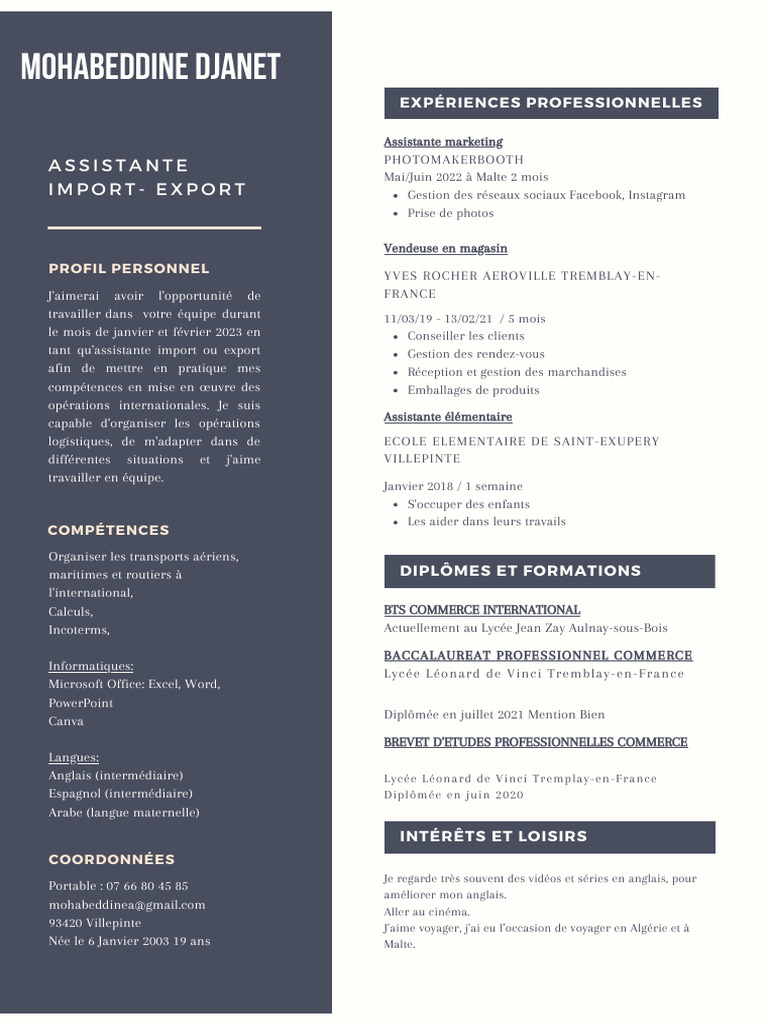 Candidature pour Assistante Import-Export | PDF