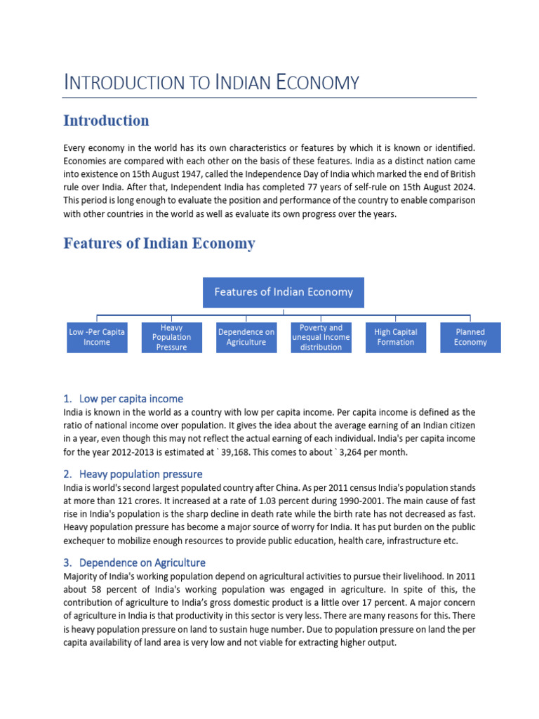 Overview of Indian Economy Features | PDF | Economy Of India | Economic ...