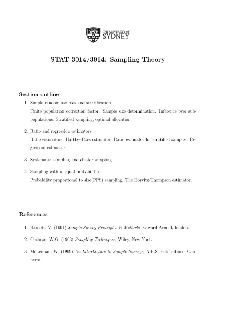 Sampling Theory Overview and Techniques | PDF | Estimator | Sampling ...