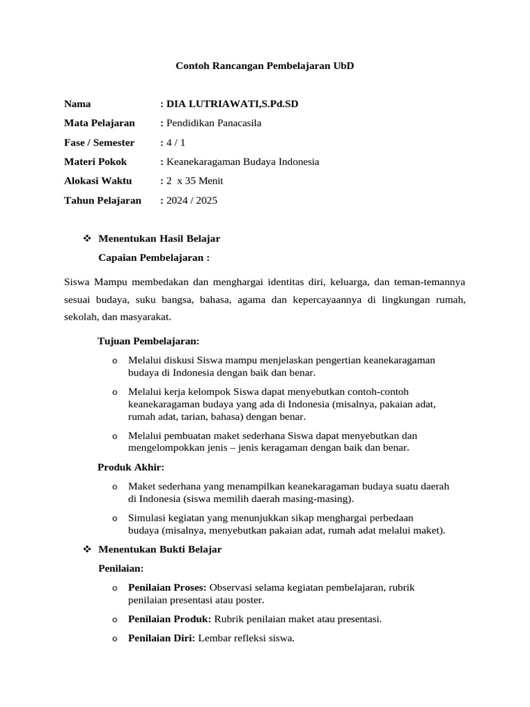 Contoh Rancangan Penerapan UbD | PDF | Karier & Perkembangan