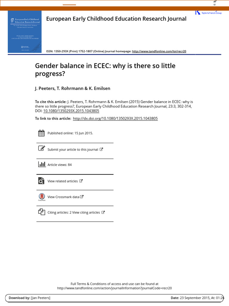 Gender Balance in ECEC: Why Is There So Little Progress?: European ...