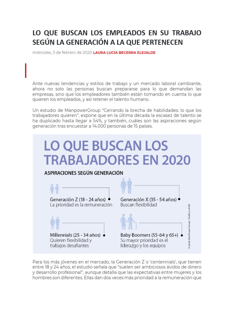 Lo Que Buscan Los Empleados en Su Trabajo Según La Generación A La Que ...