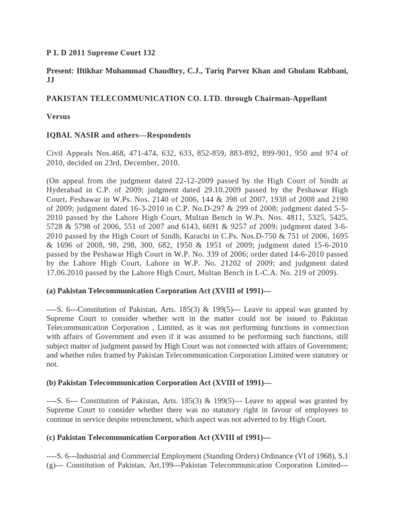 Supreme Court Ruling on PTCL Employment | PDF | Jurisdiction | Appeal
