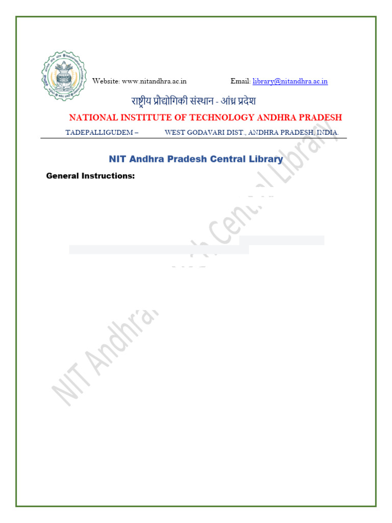 NIT Andhra Pradesh Library Rules | PDF | Libraries