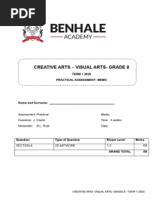 Creative Arts - Visual Arts - Grade 8 - Practical Assessment - Memo