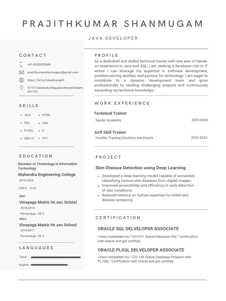Java Developer Resume and Profile | PDF | Pl/Sql | Computing