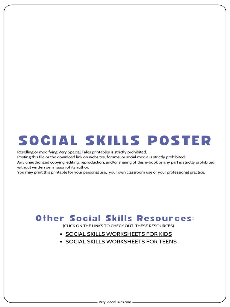 List of Social Skills For Kids Free Poster Very Special Tales | PDF