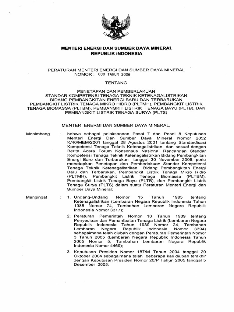Permer ESDM Nomor 30 Rahun 2006 STANDARKOMPETENSI ...