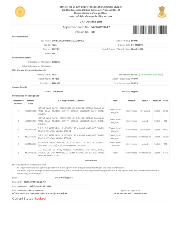 Mumbai Std. 11 Online Admission 2024-25 | PDF